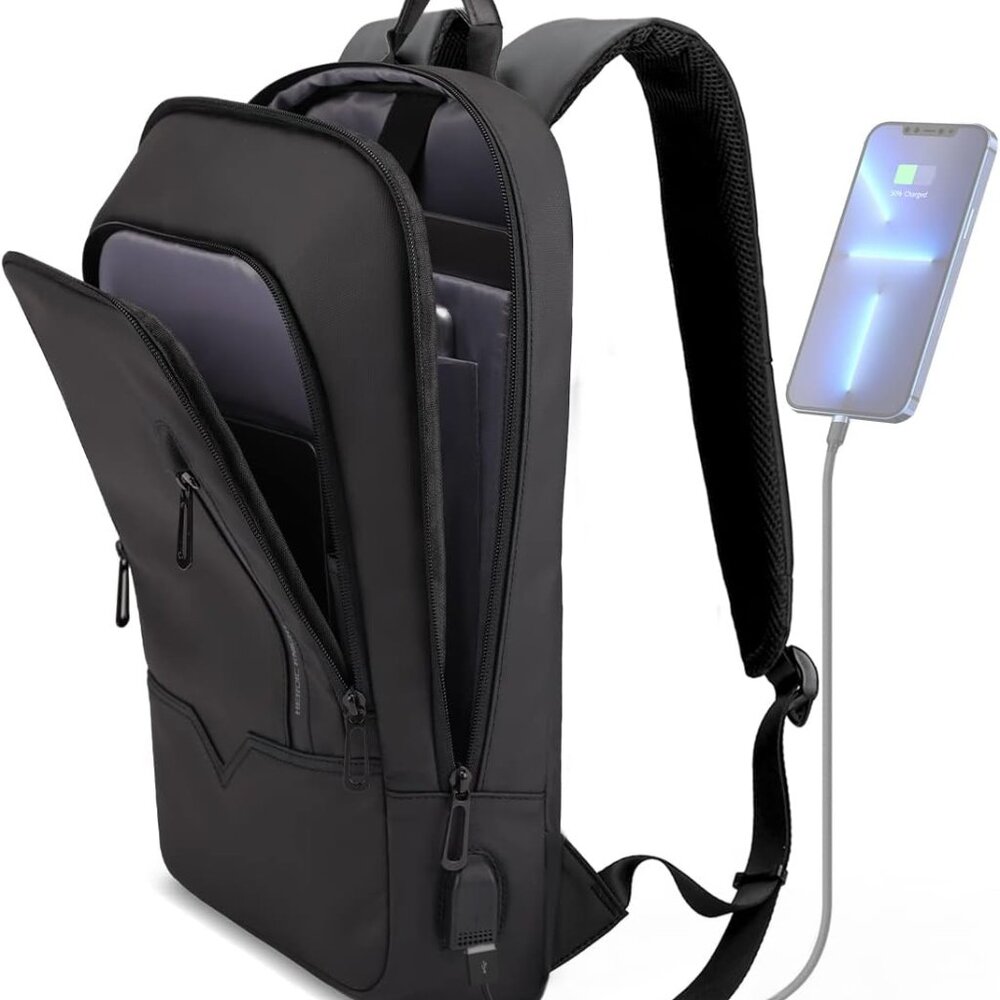 Backpack for Men Business Slim Backpack with USB Charger Computer Lightweight An